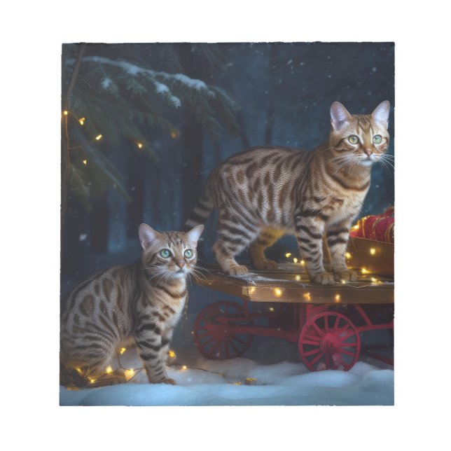Bloco De Notas Bengala Cat Snowy Sleigh Passear Decência de Natal (Frente)