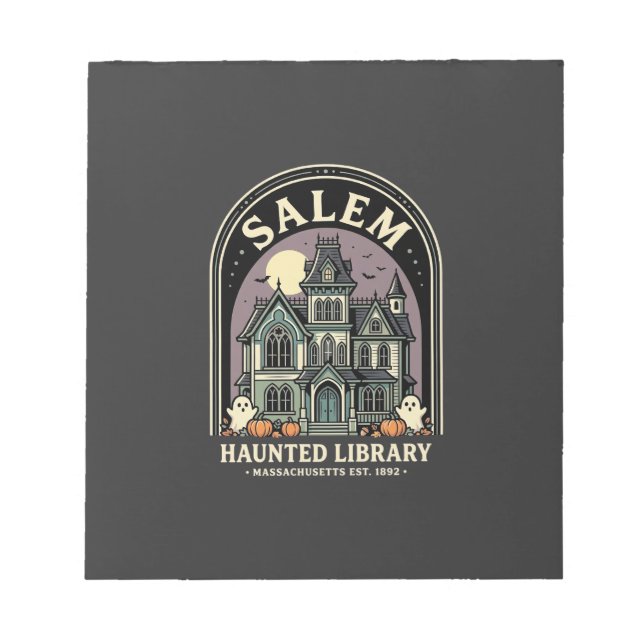 Bloco De Notas Biblioteca Assombrada de Salem Design de Halloween (Frente)
