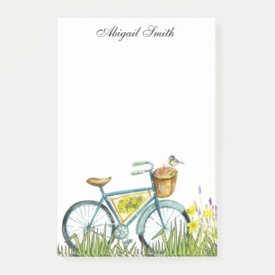 Bloco De Notas Bicicleta Com Cesta De Flores, Notas De Posto