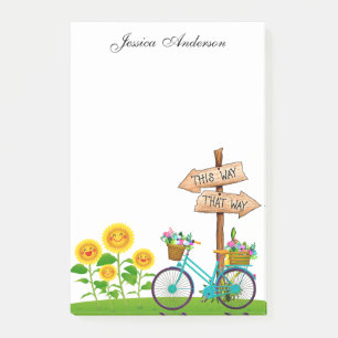 Bloco De Notas Bicicleta Com Cesta De Flores, Notas De Posto