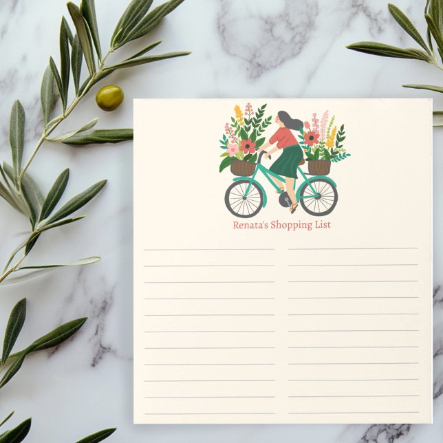 Bloco De Notas Bicicleta Farmer Mercado Comprando CLIENTE (Bicycle Girl Farmer Market Grocery Shopping CUSTOM Notepad
)