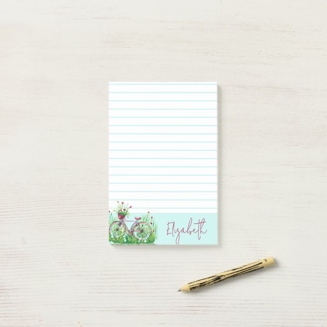 Bloco De Notas Bicicleta personalizada floral vermelha (Na mesa)