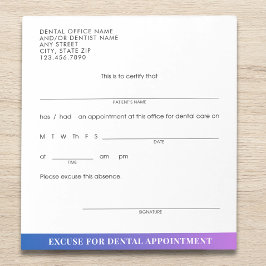 Bloco De Notas Bilhete de Desculpas para Consulta Odontológica Mo