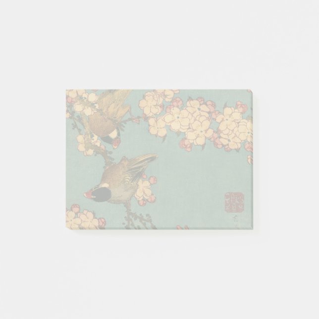 Bloco De Notas Birds Flowers Hokusai Art Japonês (Frente)
