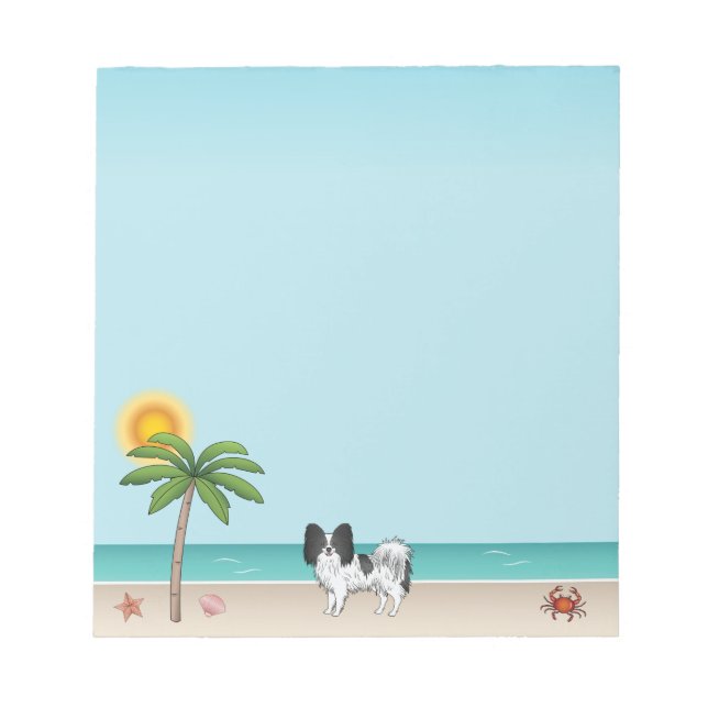Bloco De Notas Black and White Papillon Dog Tropical Summer Beach (Frente)