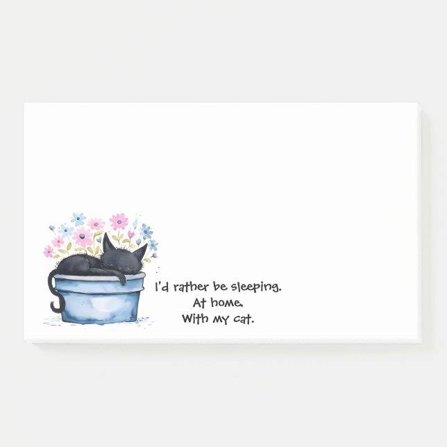 Bloco De Notas Black Cat with Flowers I'd Rather Be Sleeping (Frente)