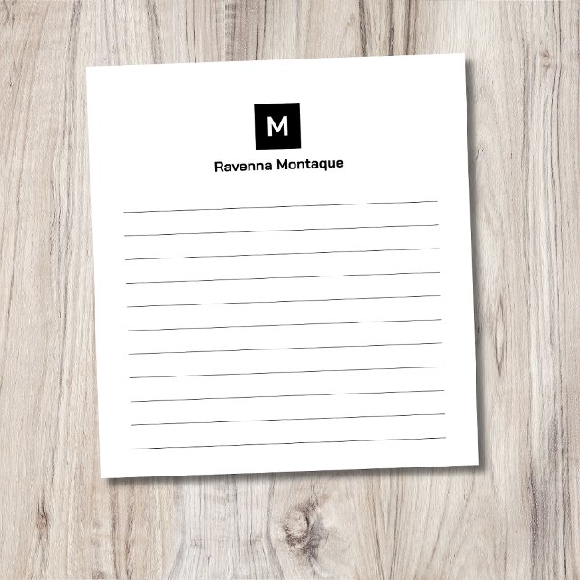 Bloco De Notas Black Modern Lined Chic Trendy Monogram  (Criador carregado)