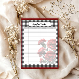 Bloco De Notas Black n Branco Xadrez Floral_ Rastreador de Sintom