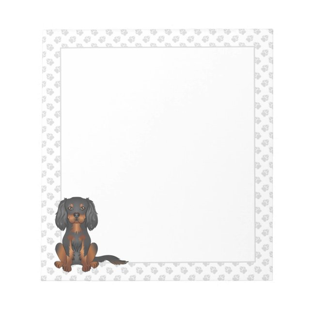 Bloco De Notas Black & Tan Cavalier King Charles Spaniel & Paws (Frente)