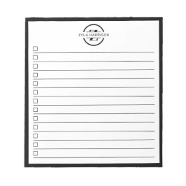 Bloco De Notas Black White Monogram Name Checklist 5.5" x 6"