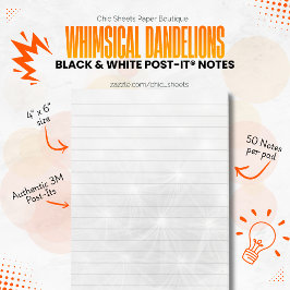 Bloco De Notas Black & White Whimsical Dandelions 3M 