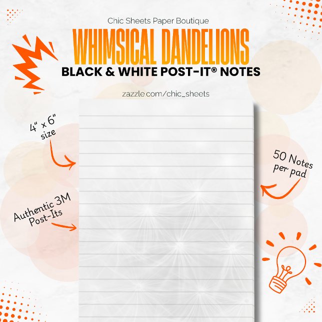 Bloco De Notas Black & White Whimsical Dandelions 3M  (Criador carregado)