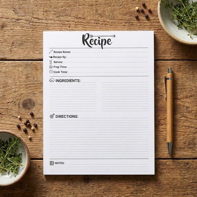 Bloco De Notas Blank Recipe Pages / Papers | Refill Minimalist (blank paper for recipe box, recipe organizer refill sheets, write in your own recipes)