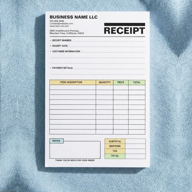 Bloco De Notas (Bloco de Negócios) Livro de Recibo de Pagamento d (Business Receipt Notepad, Order Form, Small Business Owner, New Business Gift, Invoice Template)