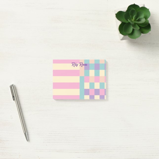 Bloco De Notas Blocos de Cor Rosa Roxo Amarelo Seu Nome (Escritótio)
