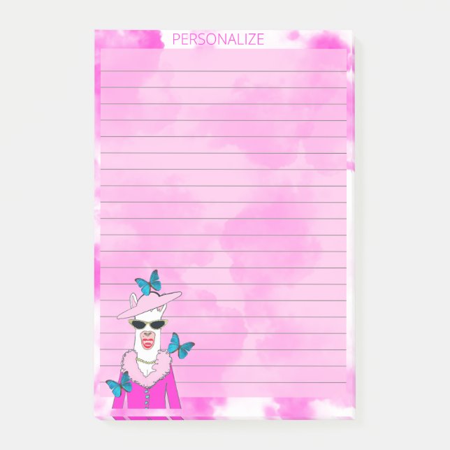 Bloco De Notas Blocos de Notas Adesivos Rosa com Nuvens e Llama F (Frente)