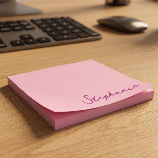 Bloco De Notas Blocos de Notas Adhesivas Rosa Personalizadas com  (Personalized Pink Script Post it Sticky Notes
)