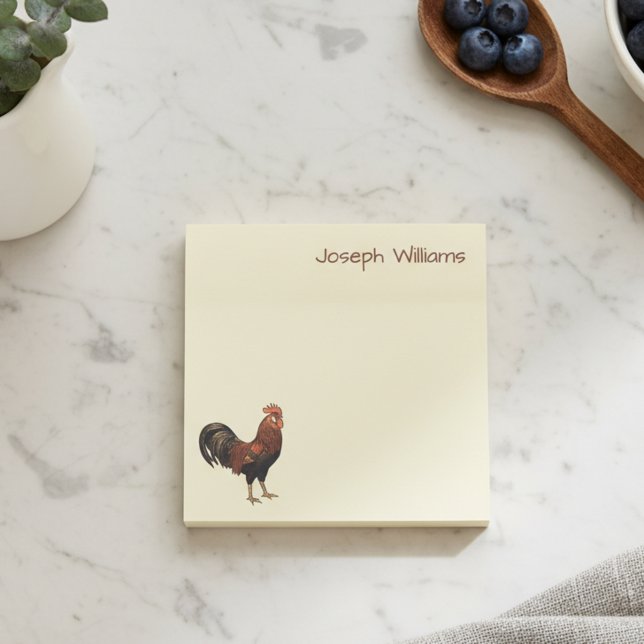 Bloco De Notas Blocos de Notas Adhesivos com Nome Personalizado e (Custom name post-it notes with a rooster illustration.)