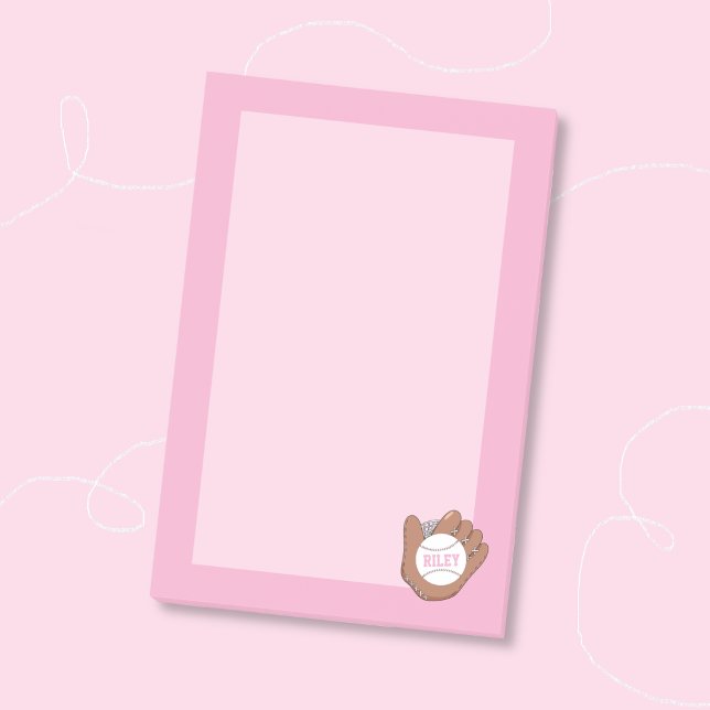 Bloco De Notas Blocos de Notas Autocolantes Rosa para Crianças de (Cute softball and mitt kid personalized pink sticky notes)