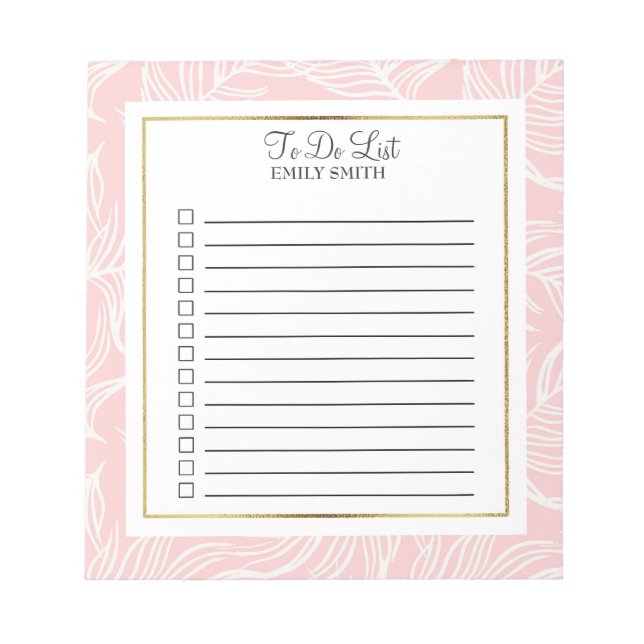 Bloco De Notas Blocos de Notas Branco Personalizado em Rosa Suave (Frente)