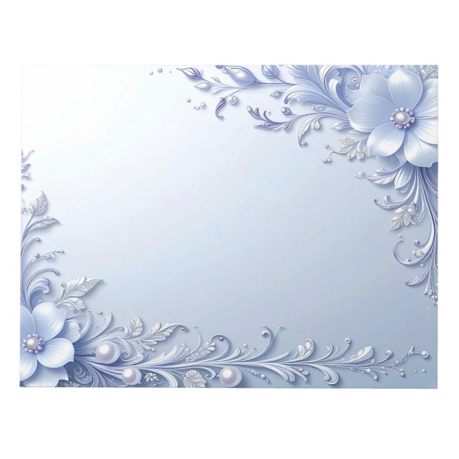 Bloco De Notas Blocos de Notas com Flores Ornamentadas Azuis e Pé (Frente)