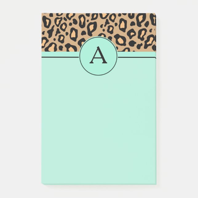 Bloco De Notas Blocos de Notas de Mesa Monograma de Leopardo Turq (Frente)