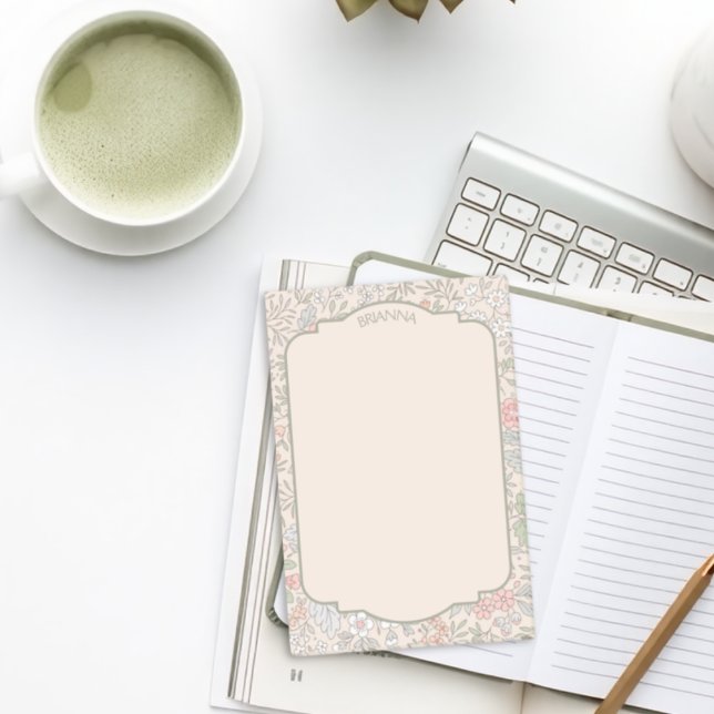 Bloco De Notas Blocos de Notas Florais Pastel com Nome—Post-it No (Criador carregado)
