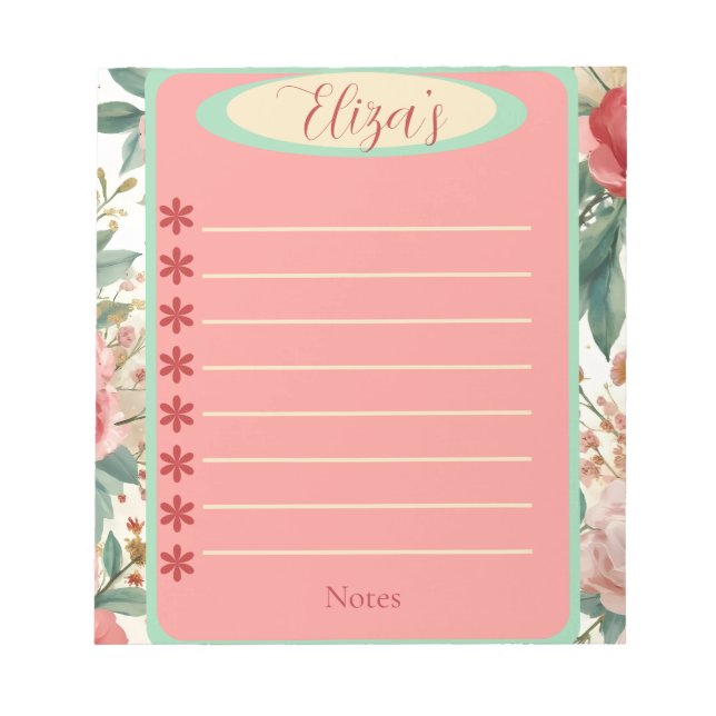 Bloco De Notas Blocos de Notas Floral de Primavera Rosas Vermelha (Frente)