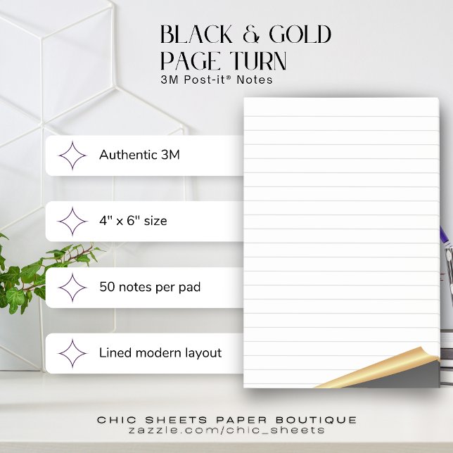 Bloco De Notas Blocos de Notas Post-it® 3M Black & Gold Page Turn (Criador carregado)