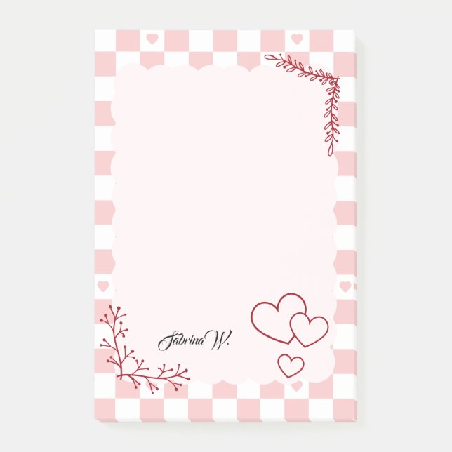 Bloco De Notas Blocos de Notas Post-it com Fundo de Xadrez Rosa (Frente)