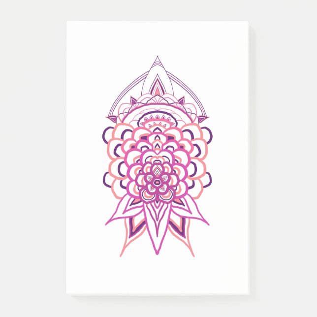 Bloco De Notas Blocos de Notas Post-it Mandala Floral Rosa | Boho (Frente)