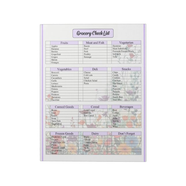 Bloco De Notas Blooming Purple Garden_ Grocery List (Invertido)
