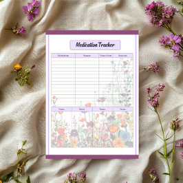 Bloco De Notas Blooming Purple Garden_ Medication Tracker
