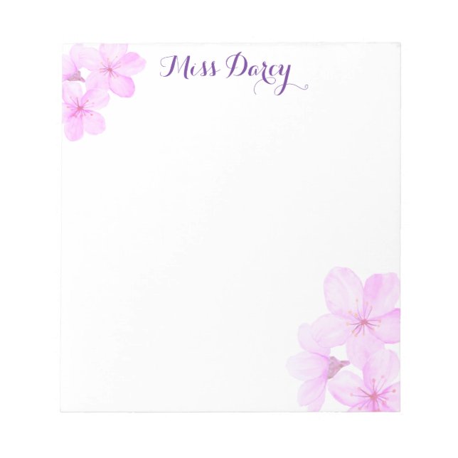 Bloco De Notas Blossom Girly Rosa Floral Personalizado  (Frente)