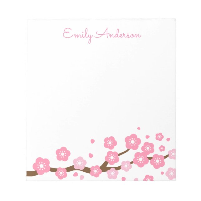 Bloco De Notas Blossomo de Cereja Rosa Personalizado Notepad (Frente)