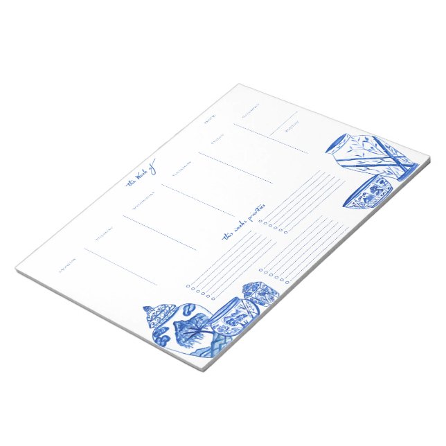 Bloco De Notas Blue Chinoiserie Weekly Planner Notepad (Inclinado)