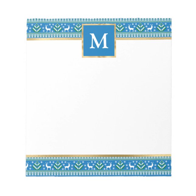 Bloco De Notas Blue Christmas Fair Isle Personalizado (Frente)