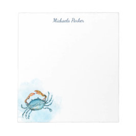 Bloco De Notas Blue Crab Watercolor Ocean Personalizado