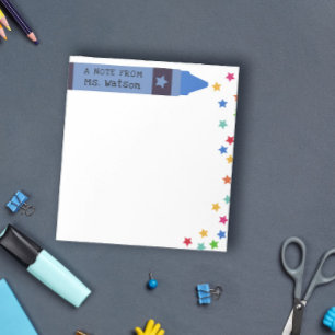 Bloco De Notas Blue Crayon e Stars Nota Colorida do Professor