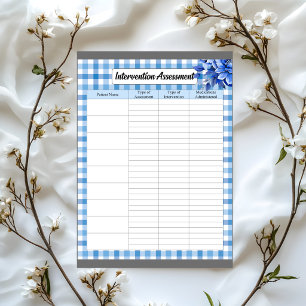 Bloco De Notas Blue Floral Gingham _ Avaliação de intervenção