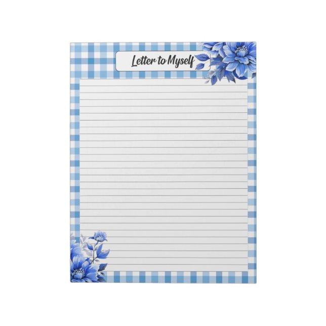 Bloco De Notas Blue Floral Gingham _ Carta a mim mesmo (Invertido)