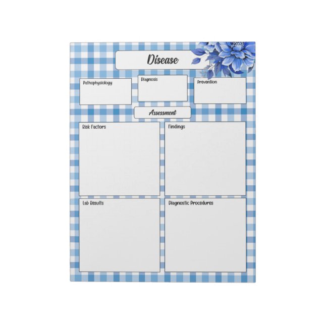 Bloco De Notas Blue Floral Gingham _ Doença Temp 1 (Invertido)