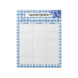 Bloco De Notas Blue Floral Gingham _ Equações importantes