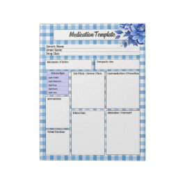 Bloco De Notas Blue Floral Gingham - Modelo de Medicação