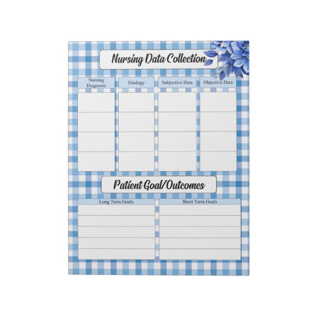 Bloco De Notas Blue Floral Gingham_ Nuring Data Collection (Invertido)