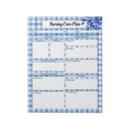 Bloco De Notas Blue Floral Gingham_ Nurking Care Plan