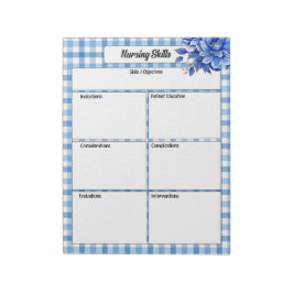 Bloco De Notas Blue Floral Gingham_ Nursing Skills