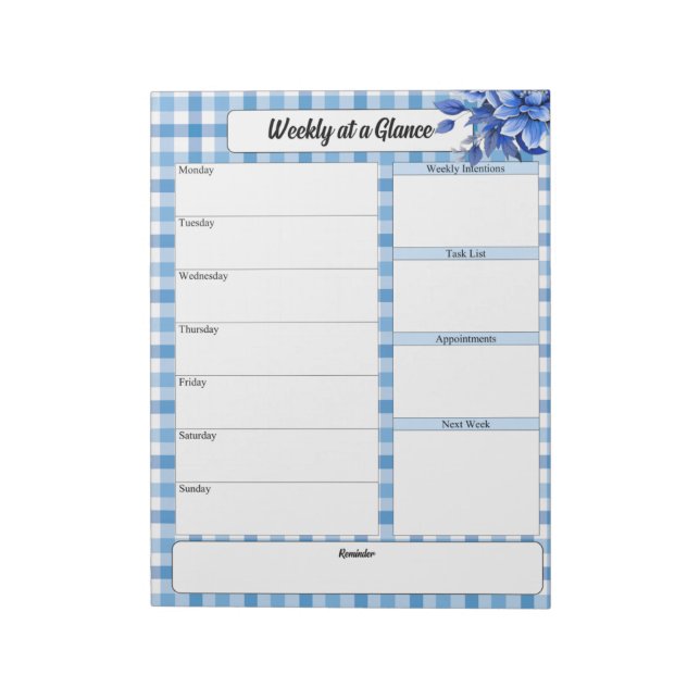 Bloco De Notas Blue Floral Gingham_ Semana (Invertido)