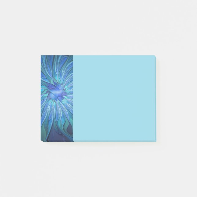 Bloco De Notas Blue Flower Fantasy Pattern, Abstract Fractal Art (Frente)