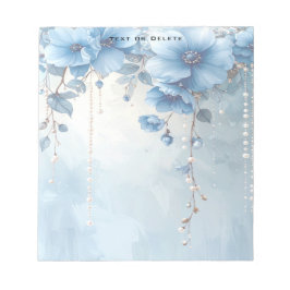 Bloco De Notas Blue Flowers and Pearls Notepad